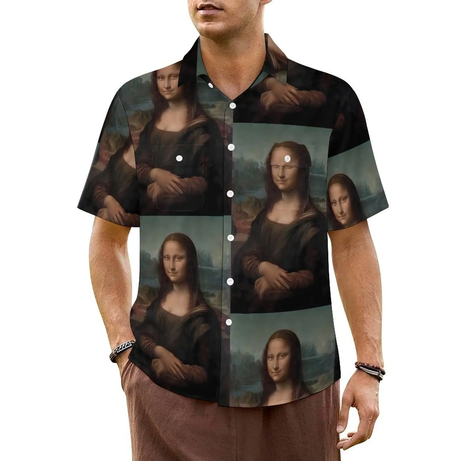 

The Mona Lisa Summer Shirt For Man Vacation Famous Painting Casual Shirts Short Sleeve Fashion Graphic Loose Oversized Blouses