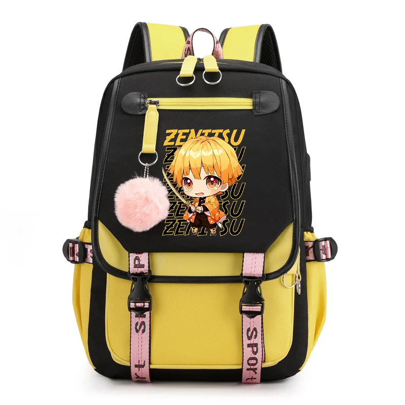 

New Anime Agatsuma Zenitsu Harajuku Backpack Teenager Casual Street USB Backpack Anime High Quality School Bag