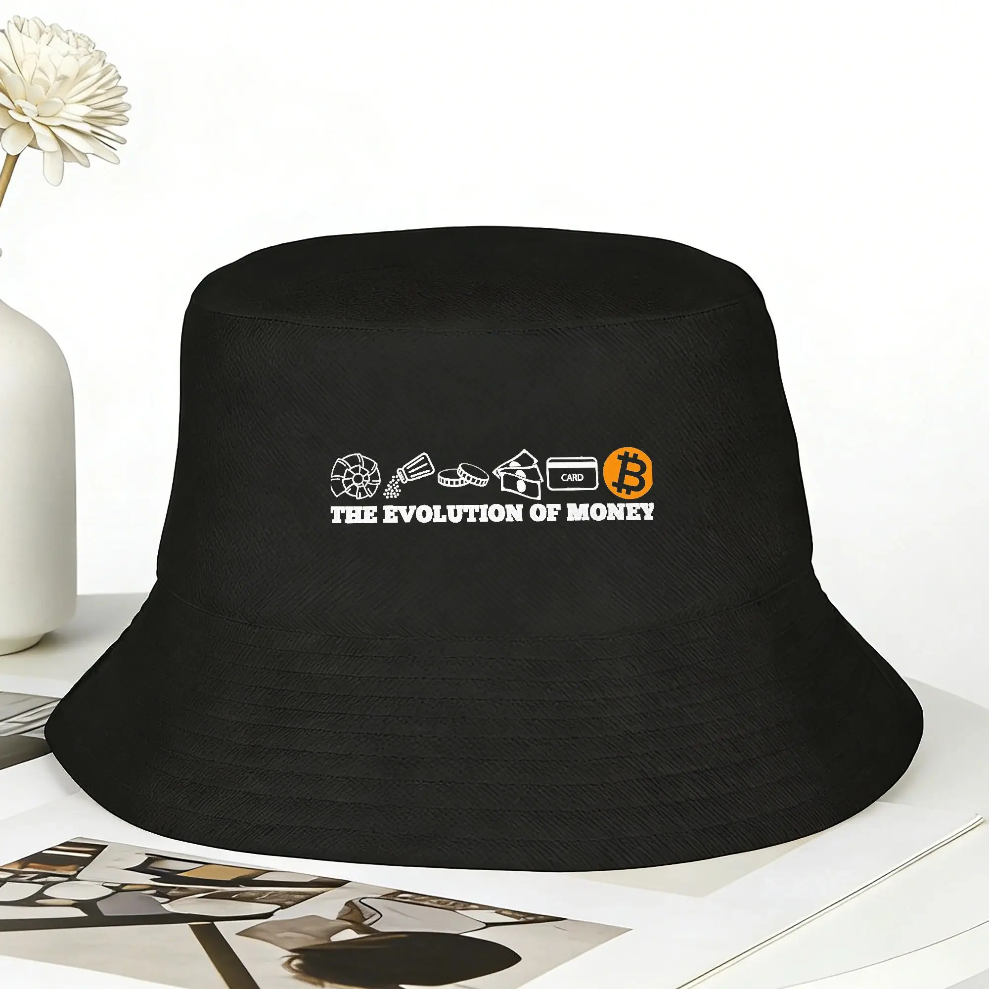 The Evolution of Money Bitcoin Bucket Hat For Unisex  Fisherman Hats Casual Hunting Caps Soft Fold Outdoor Pattern Visor Hats