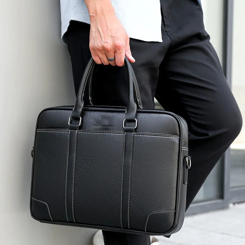 men briefcase luxury designer PU Leather Shoulder BagMale Shoulder Laptop Bag Handbag Business  Large Capacity Men's Briefcase