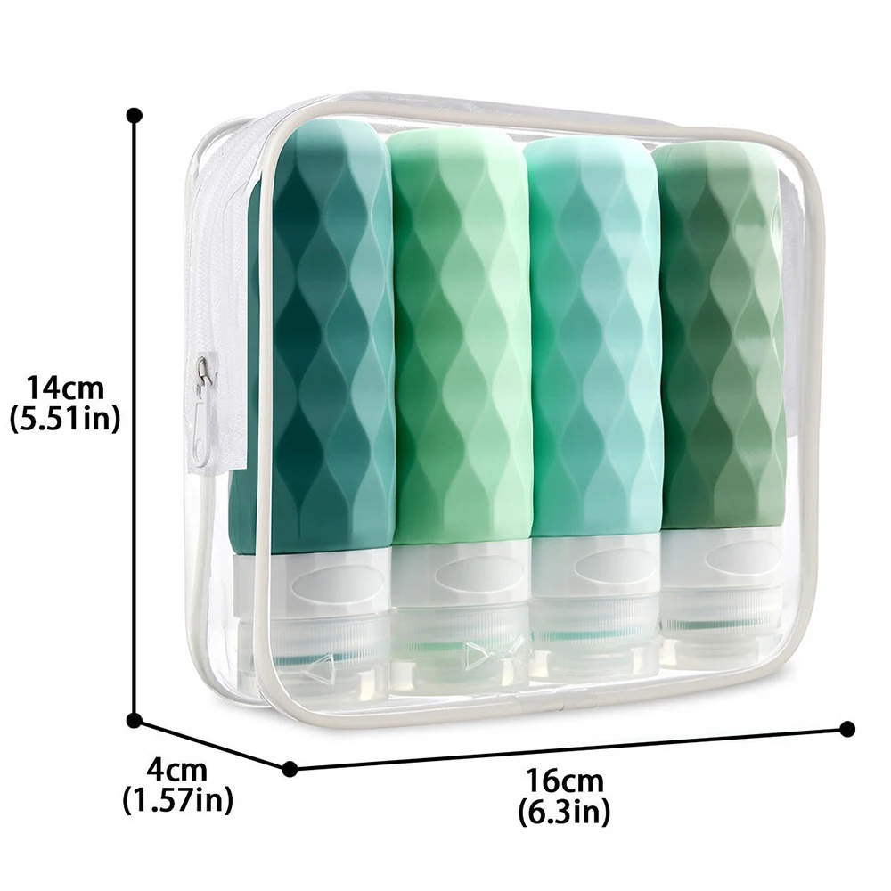 زجاجات ضغط للسفر من السيليكون مكونة من 4 قطع - موزع مانع للتسرب لغسول الشامبو وغسول الجسم، وحاويات تخزين مدمجة لـ Busi #3