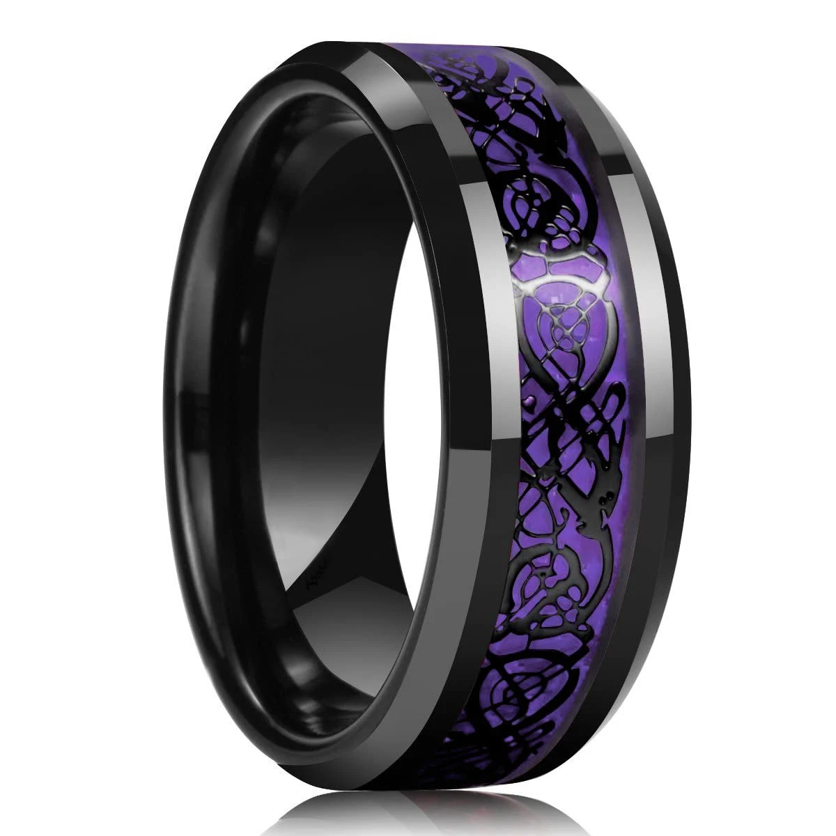 Men's Stainless Steel Celtic Dragon Inlay Ring