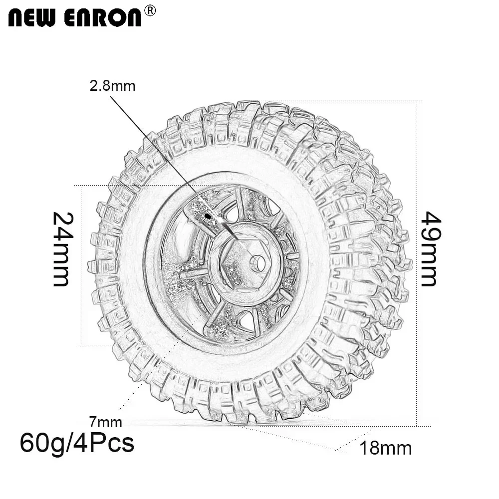 ใหม่ ENRON 4 ชิ้น 1.0 "พลาสติก Beadlock ล้อและ 49 มิลลิเมตรยางยางสําหรับ RC รถ Rock Crawler 1/24 Axial SCX24 90081 C10 Wrangler