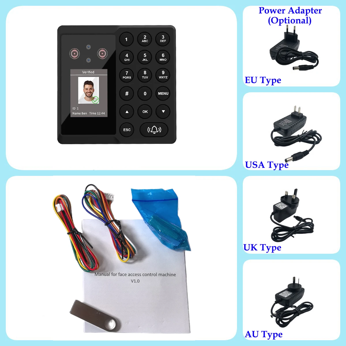 WiFi Fingerprint Time Attendance Recorders Employee Time Machine Finger and Card Door Lock Access Control System Device