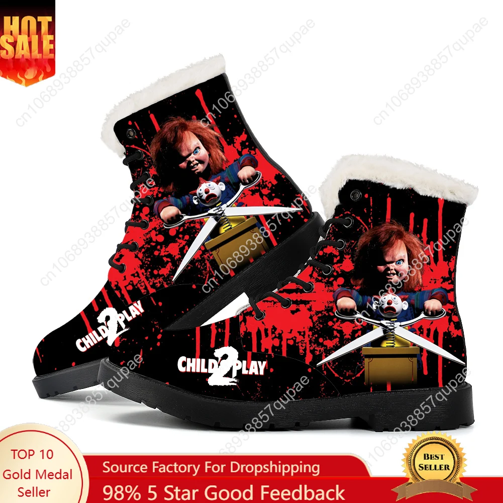 

Horror Movie Childs Play Chucky Flats Plush Boots Mens Womens Teenager Shoes Outdoor Casual Boot Light Couple Customize Boots