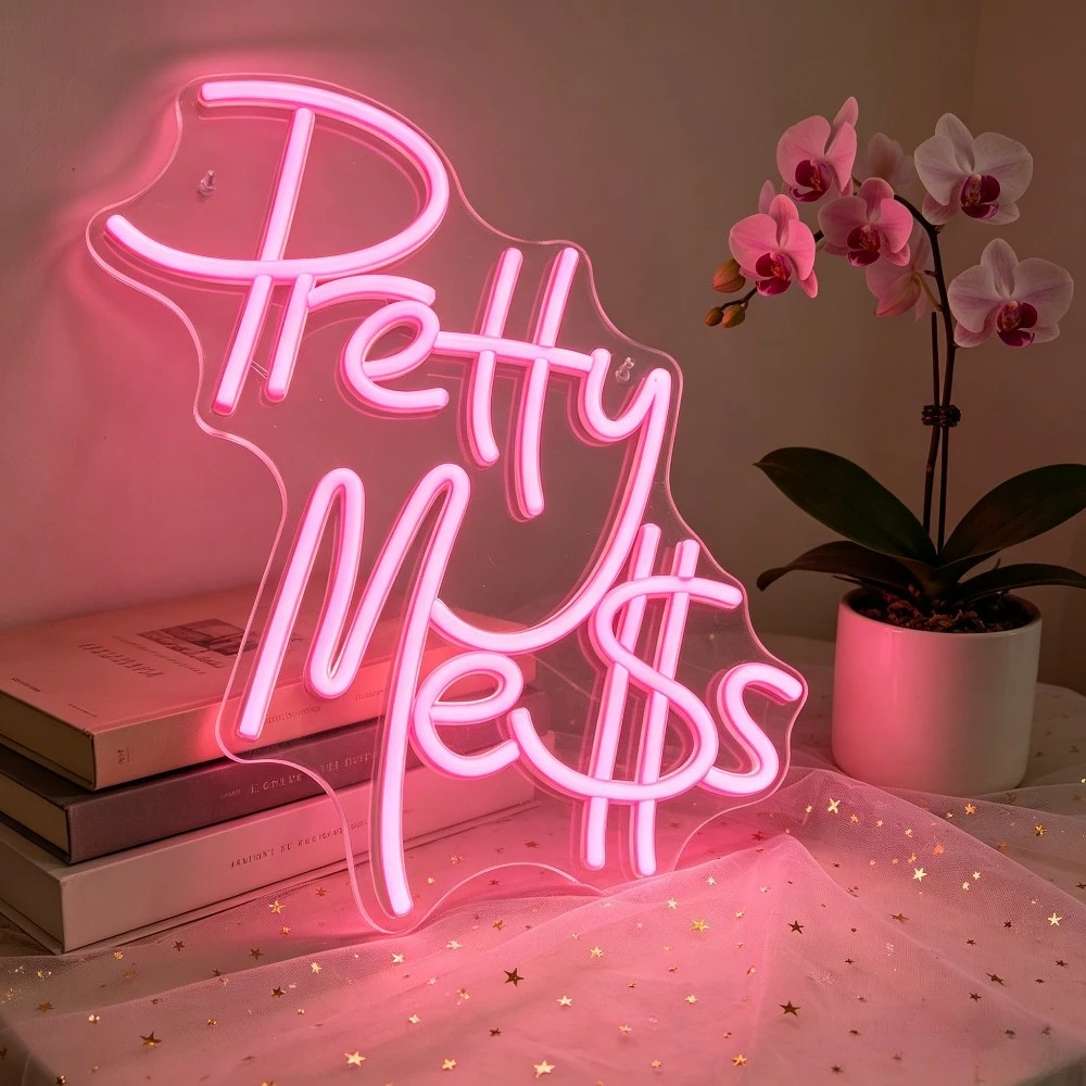 Pretty Melts Neon Sign LED Light Home Bedroom Dorm Decor USB Rechargeable Acrylic Wall Art Aesthetic Room Girls Women Gift