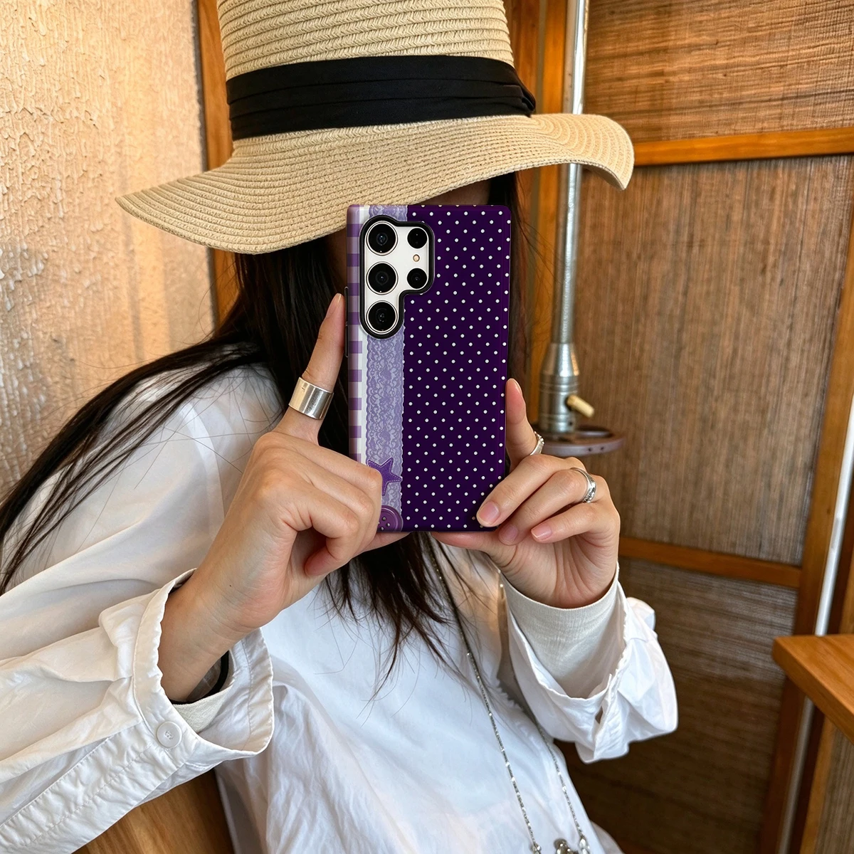 Purple Plaid Lace Dots Hard Shock-Absorption Phone Case For Samsung Galaxy S26 S25 Ultra S24 S23 Plus 2-in-1 Protective Cover