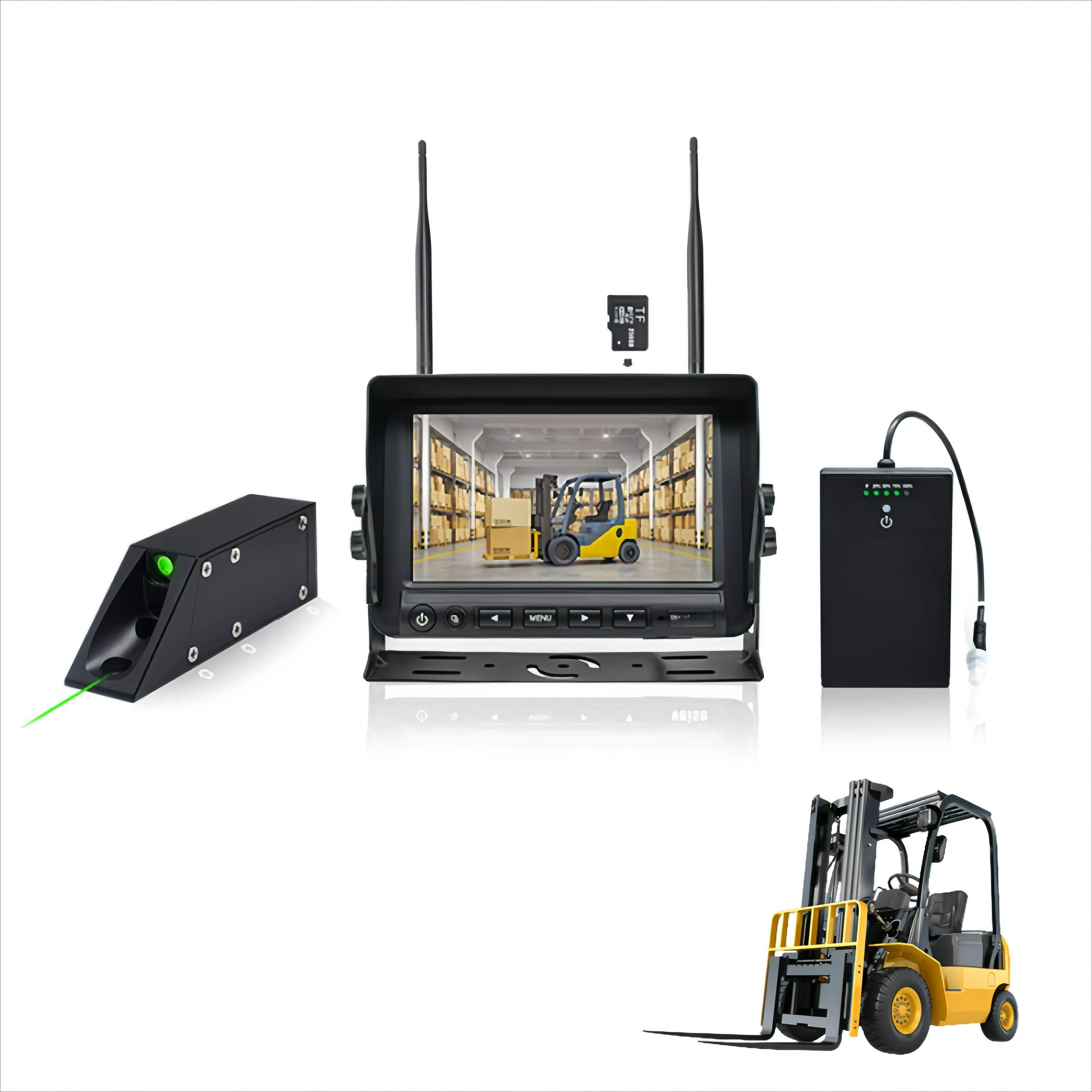 

Wireless Forklift Reverse Camera System With Forklift Monitor Laser Fork Camera and Rechargeable Battery Pack