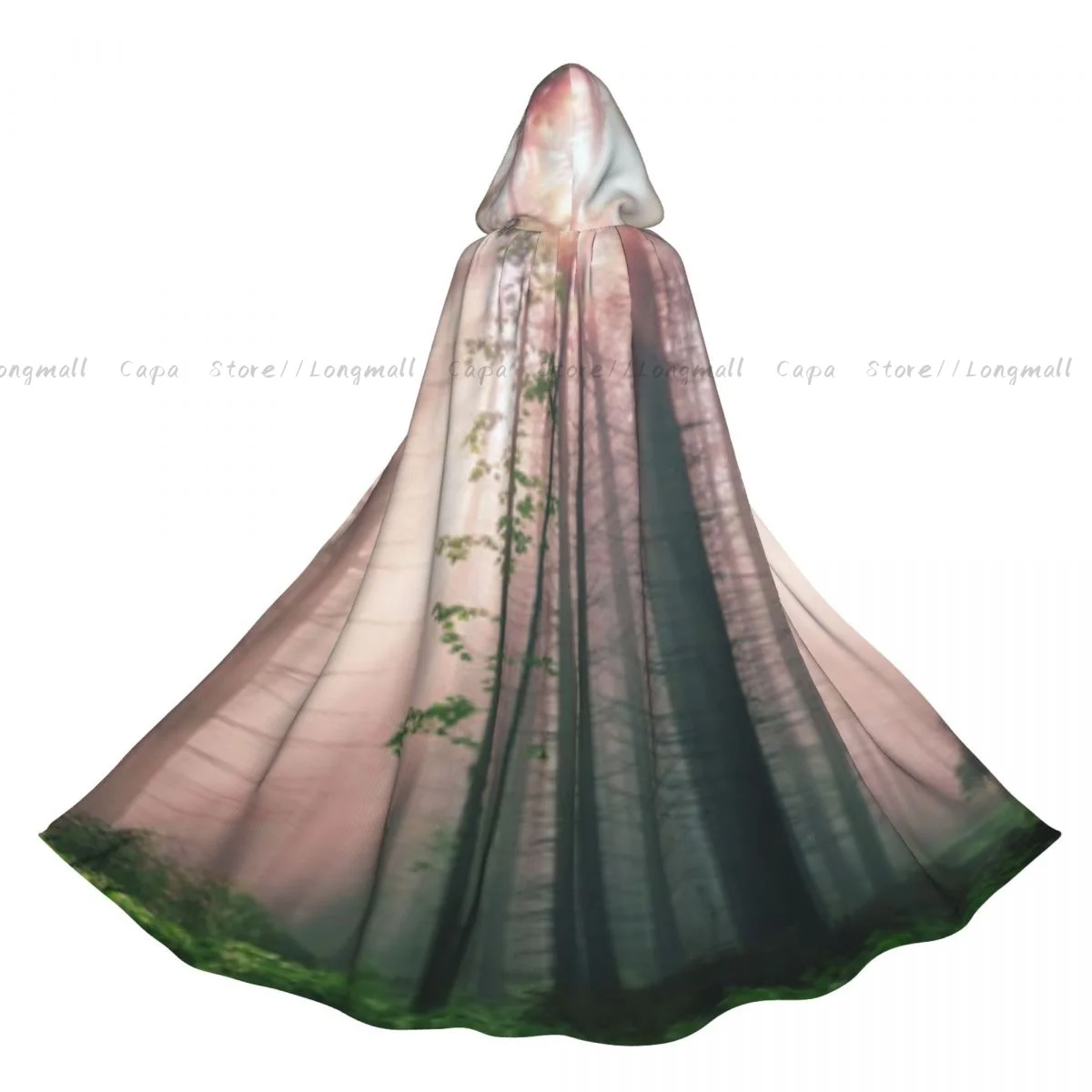 Adult Vampire Cape Hooded Robe Rising After Rain Warm Old Dense Forest With Sunshine Rays Halloween Cloak Full Length Cosplay