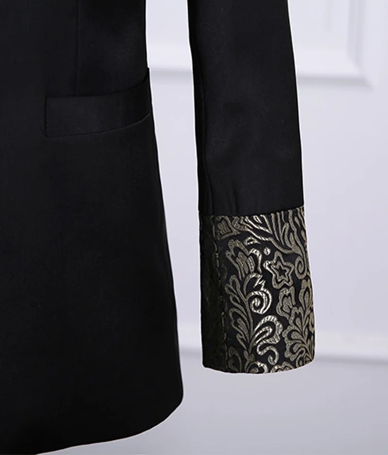 Luxury Gold Floral Embroidery Dress Suit Men Stand Collar Chinese Style Suits with Pants Mens Wedding Groom Dinner Tuxedo Suit