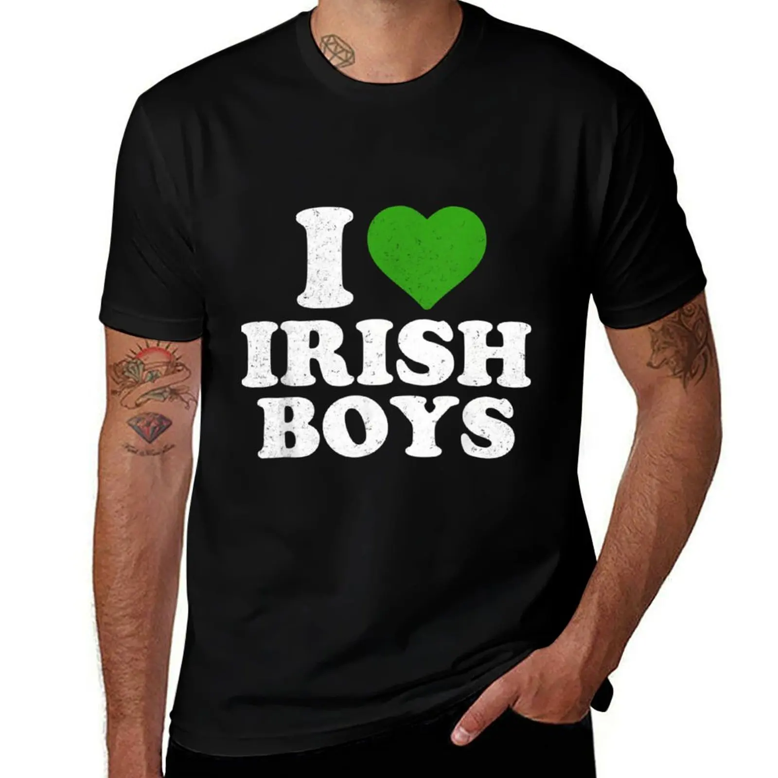 

I Love Irish Boys Funny St Patricks Day Heart Shamrock T-Shirt Daily Work Short Sleeve Top