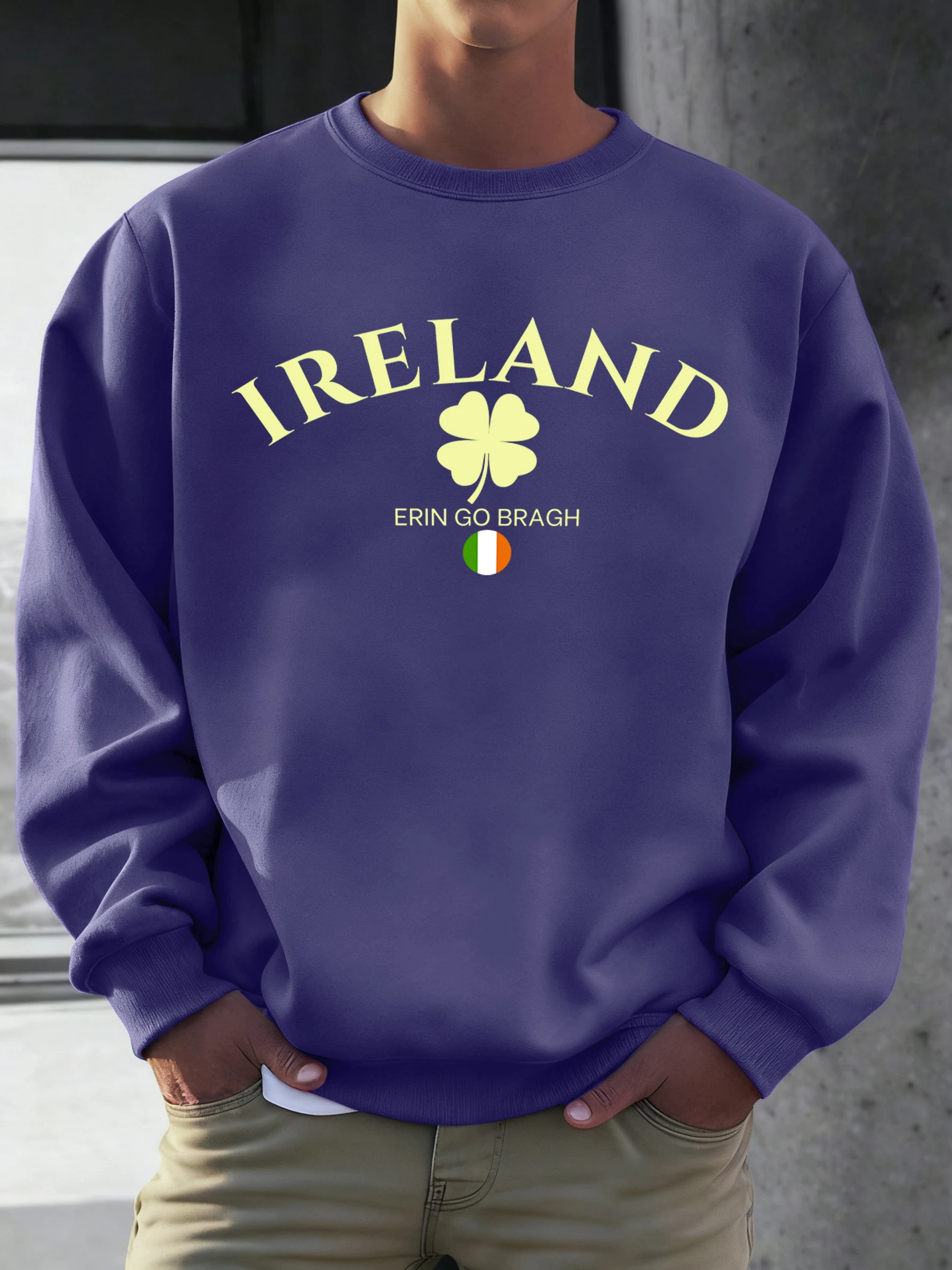 

Ирландия Erin Go Bragh, удобный свитшот с принтом, мужская одежда в стиле ретро с круглым вырезом, осенний флисовый пуловер, свободный цветной модный топ унисекс