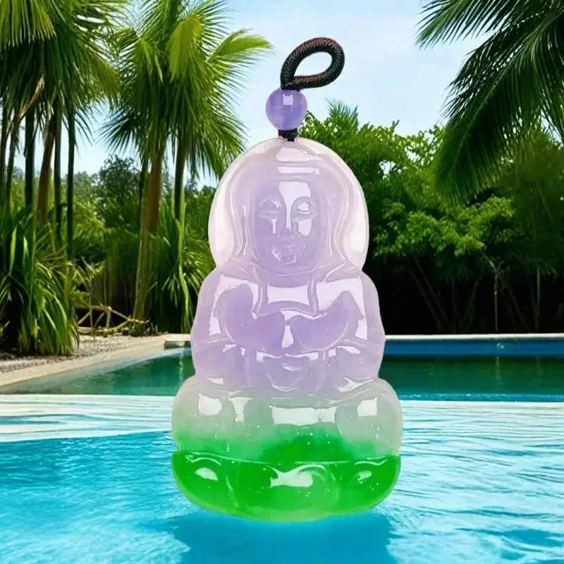 

Мьянманский жадеит, натуральный воск, ледяной весенний пояс, цвет Гуаньинь, нефрит, ледяная вода, увлажняющий, тонкая резьба, кулон, материал, кулон