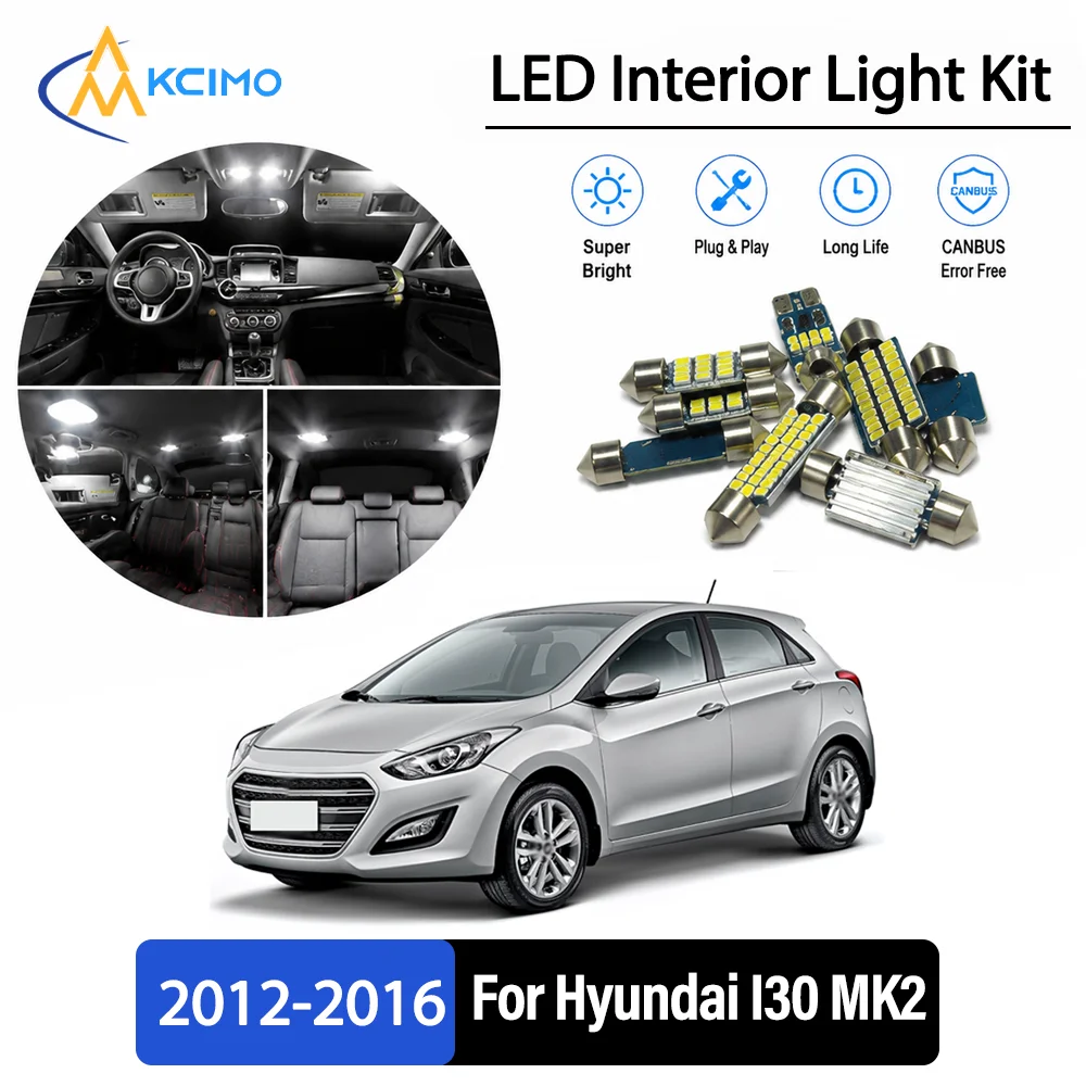 For Hyundai I30 MK2 2012-2016 2013 2014 Premium No-Wire Continuous Glow Auto Interior LED Bulb Remodel Set Cabin Refit Lamps