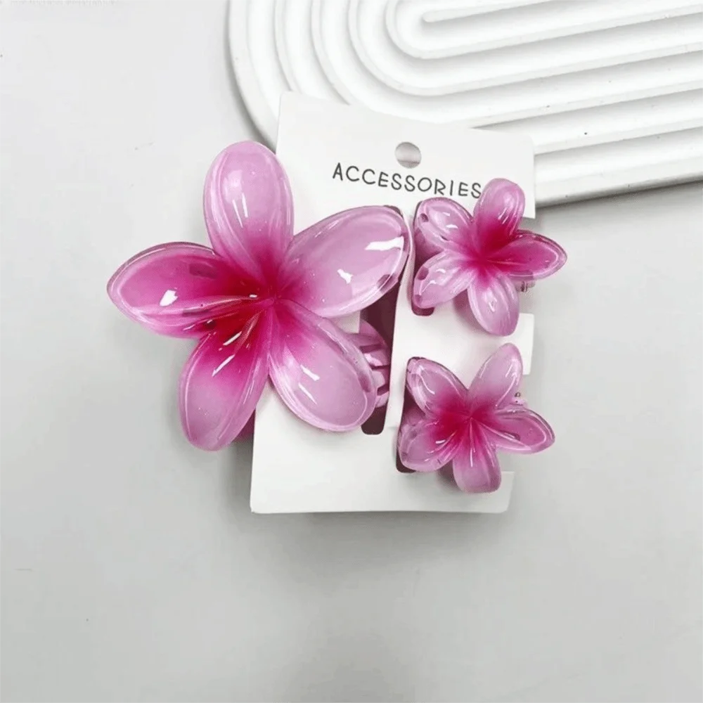3Pcs/Set New Gradient Hair Claws Plumeria Flower Sweet Flower Hawaiian Flower Hair Clip Clamp Acrylic Hairpin Summer