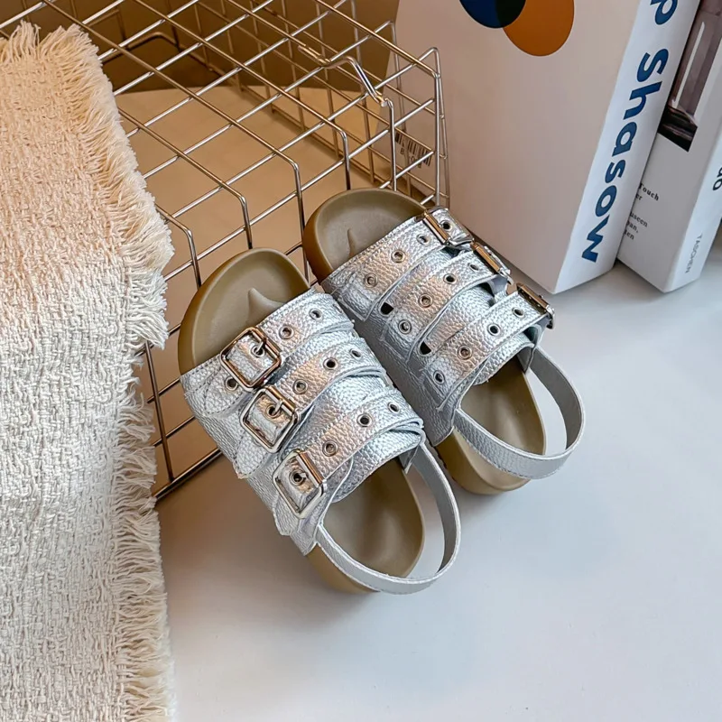 

Детские сандалии с пряжкой из искусственной кожи на липучке для мальчиков и девочек, модные пляжные туфли, новые летние нескользящие сандалии с мягкой подошвой для детей