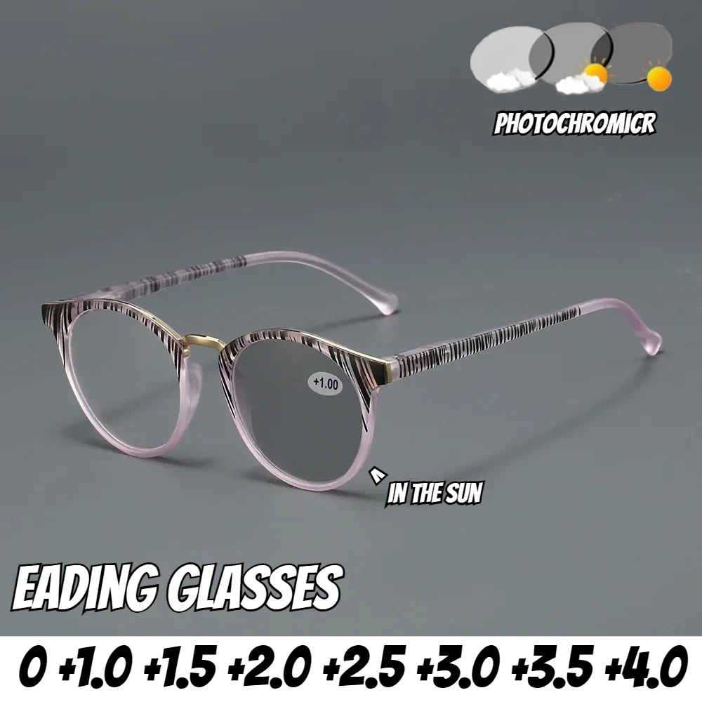 

Unisex Fashion Photochromic Reading Glasses Women's Retro Oval Frame Farsighted Glasses Anti-Blue Light Color Changing Glasses