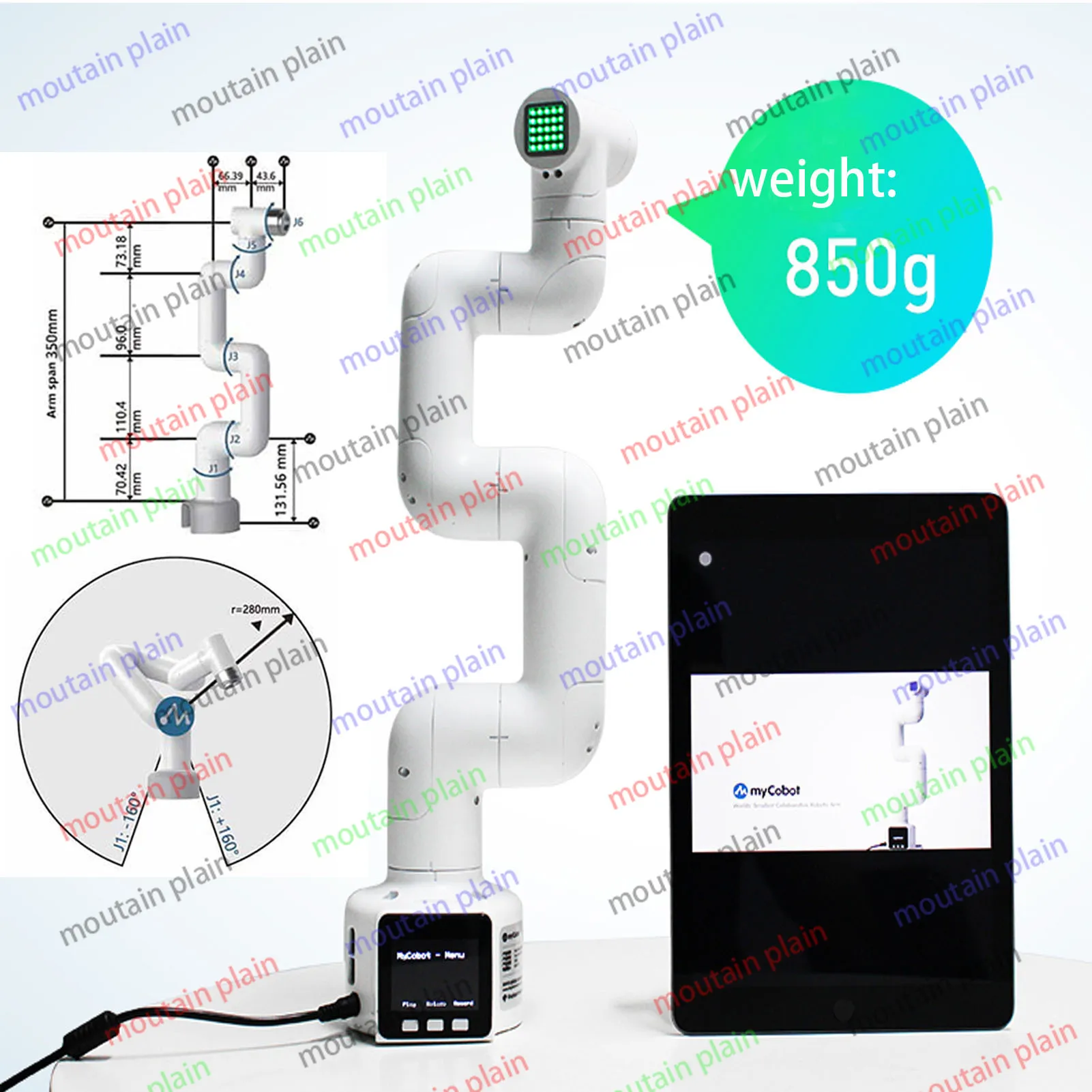 Elephant Robotics 280 M5 Robot ArmDual Screen Desktop Robotic Arms with Flat Base& Adaptive Gripper 6 DOF Collaborative