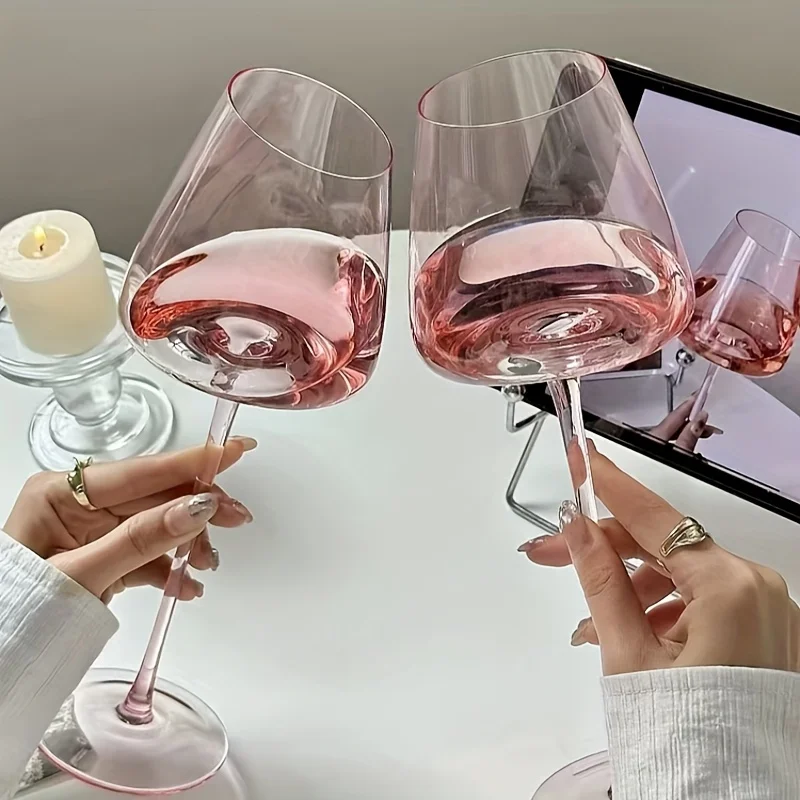 Pink Crystal Wine Glasses Slanted Mouth Goblets  Ideal Valentine'S Day Gift Bars & RestaurantsDay Wine Wine Glasses for Couples