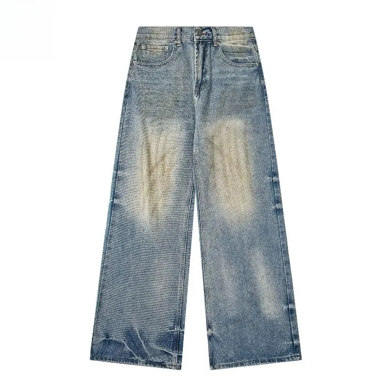 

Distressed Wash Straight Leg Jeans Unisex Loose Wide Pants Versatile Slimming Couple Casual Kids Jeans