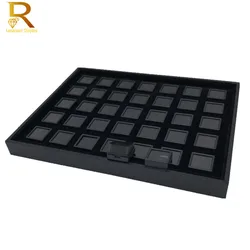 Caja de almacenamiento de diamantes cuadrados con bandeja, caja de gemas de piedra blanca y negra, organizador de exhibición de espectáculo de tienda, caja de bandeja de piedras preciosas, 3 cm, 4 cm, 5 cm, 6cm