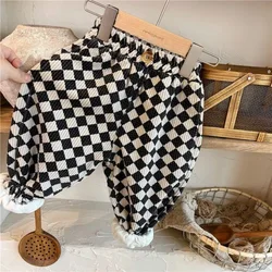 Kids Pants Plaid Printed Corduroy Slacks for Kids Boys' Fleece Pants Girls Winter Clothes Boys Pants for 2 To 7 Years