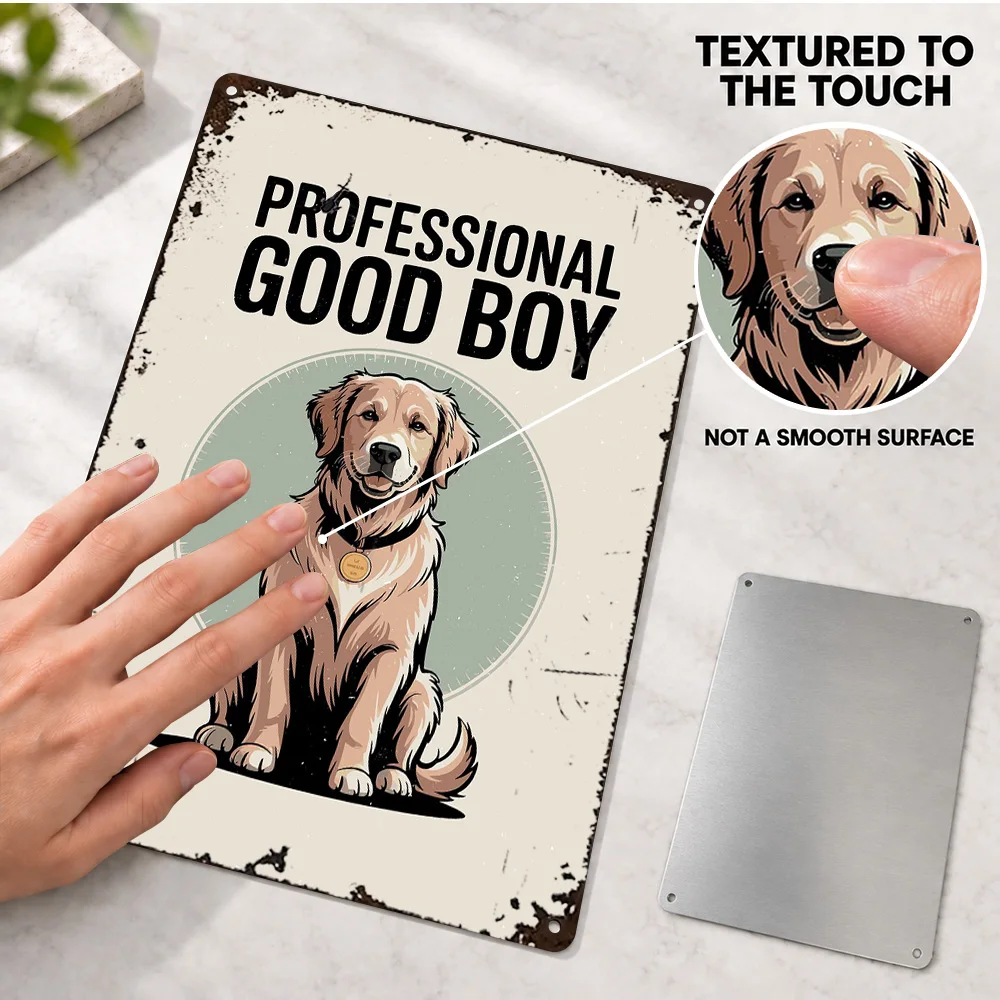 Professional Good Boy Golden Retriever Aluminum Poster Retro Bold Design Bedroom Wall Art Customized Metal Sign Collector Gift