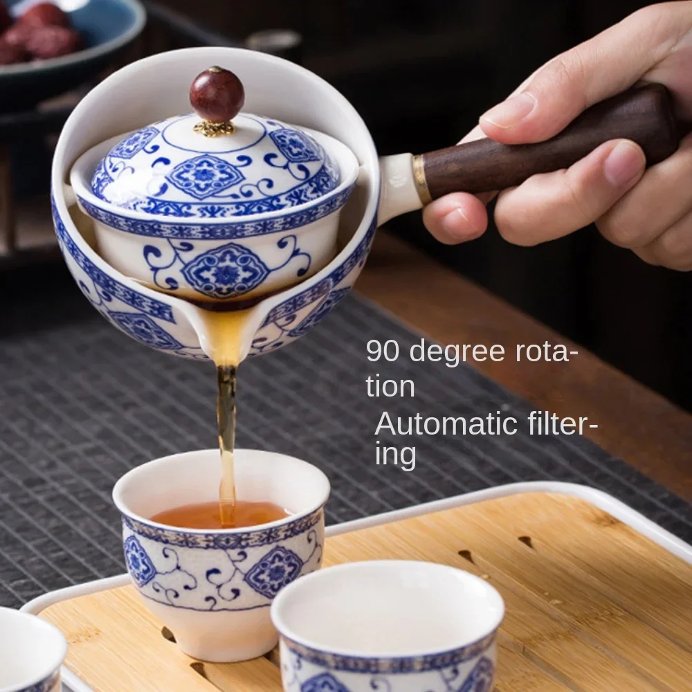 Ceramic Kung Fu Tea Set  Automatic Rotating Single Pot Household  Making Machine Filter Side Handle