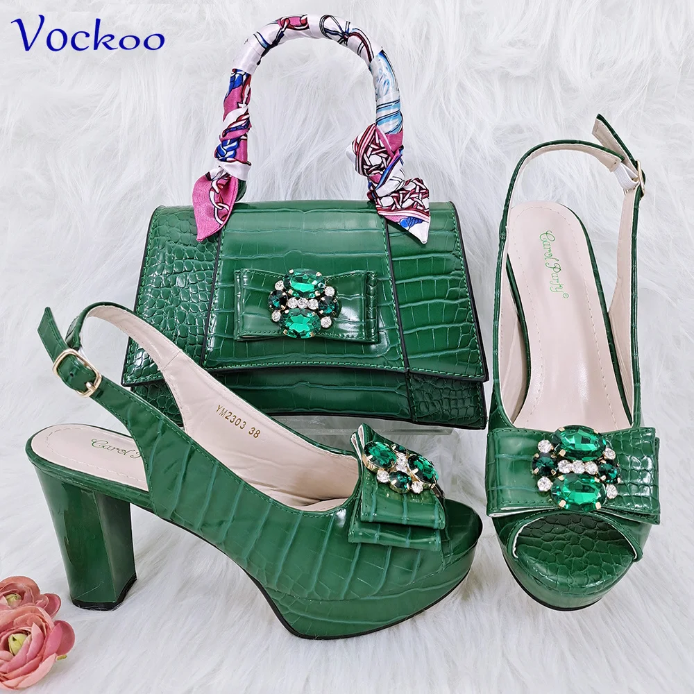 

2023 Hot Sale INS Design Italian Women Shoes Matching Bag Spring New Arrivals Decorate with Crystal High Quality in Green Color