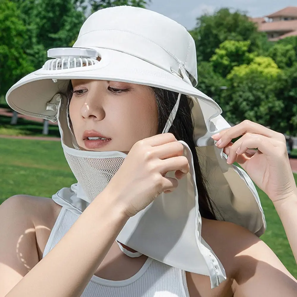 

Outdoor Wide Brim Solar Powered Fan Hat Breathable USB Charging Sunshade Cap Anti UV with Mask Fishing Sun Cap Summer