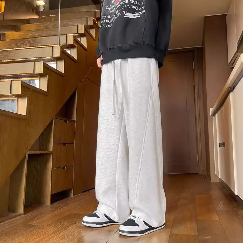 Men Spring High Street Casual Loose Straight Sweatpants Trendy Wide Leg Joggers Fashion Streetwear Trousers