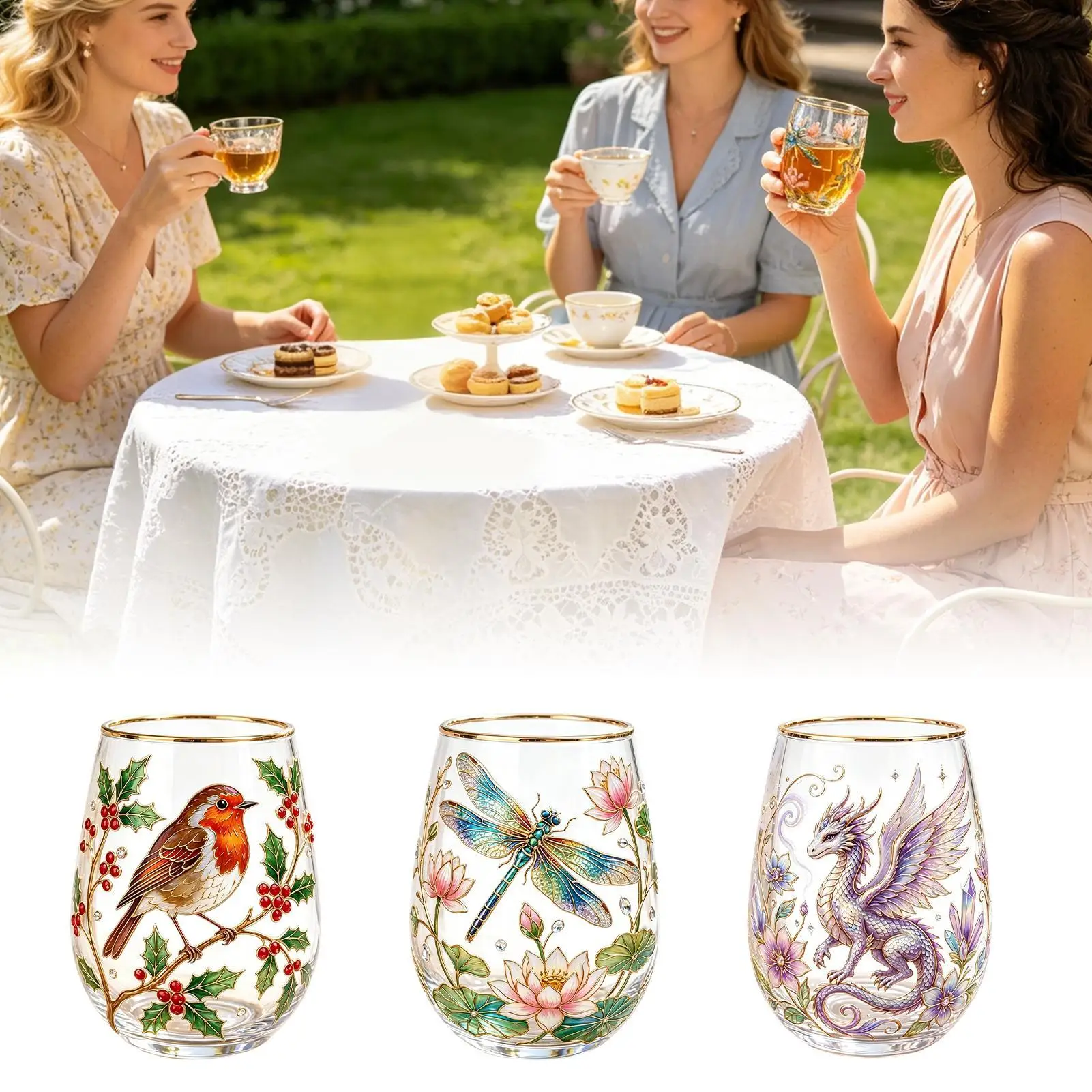 Glass Tea Cup Decorative Portable Glass Aesthetic Teacup Hummingbird Coffee Mug For Women Men Family Beverage Indoor Kitchen