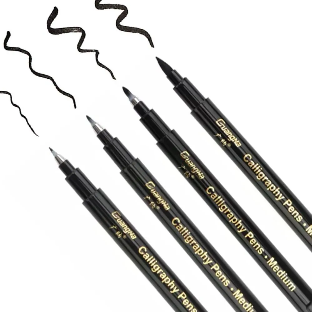 Calligraphy Pen Fine Liner Tip Medium Brush Black Water Pens for Signature Drawing Hand Lettering School Album Art Supplies