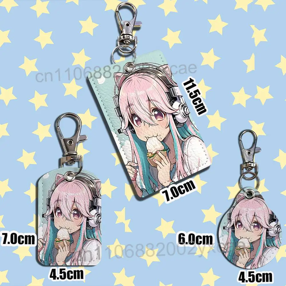 Pink long hair Super Sonico Keychain Holder Suitable For Subway Bank Card Bus Card Badge Holder Wallet Card Textured pattern