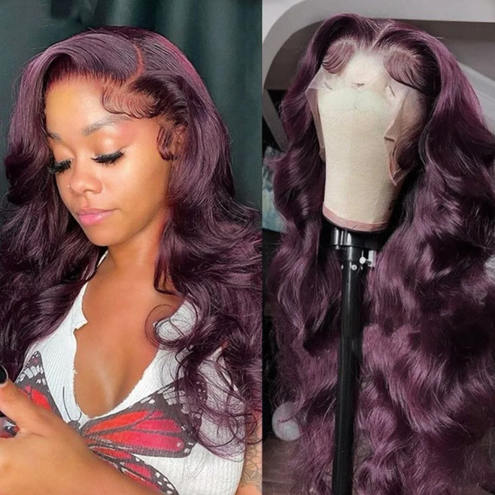 

Темно-фиолетовые объемные волны, кружевные передние парики, цветные глубокие 99j, бордовые парики для женщин, 13X6, синтетические HD кружевные фронтальные парики, предварительно сорванные