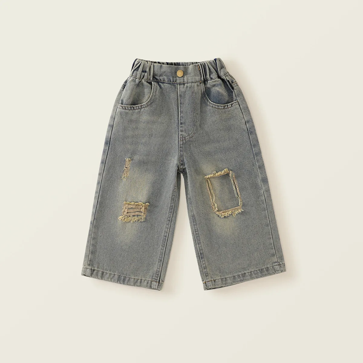 Children's Ripped Jeans for Spring and Summer 2025 New Girls' Korean Version, Retro Style Fashionable Straight Leg Pants