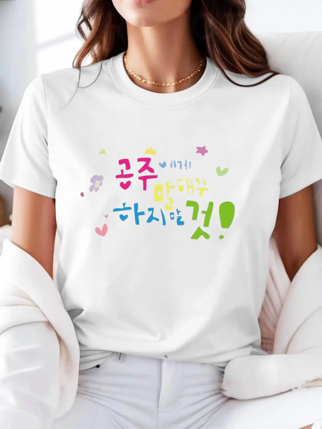 Cute Cartoon Letter Print Women's T-Shirt Casual Outdoor Lightweight Comfortable Daily Wear Printed Round Neck Short Sleeve Seas