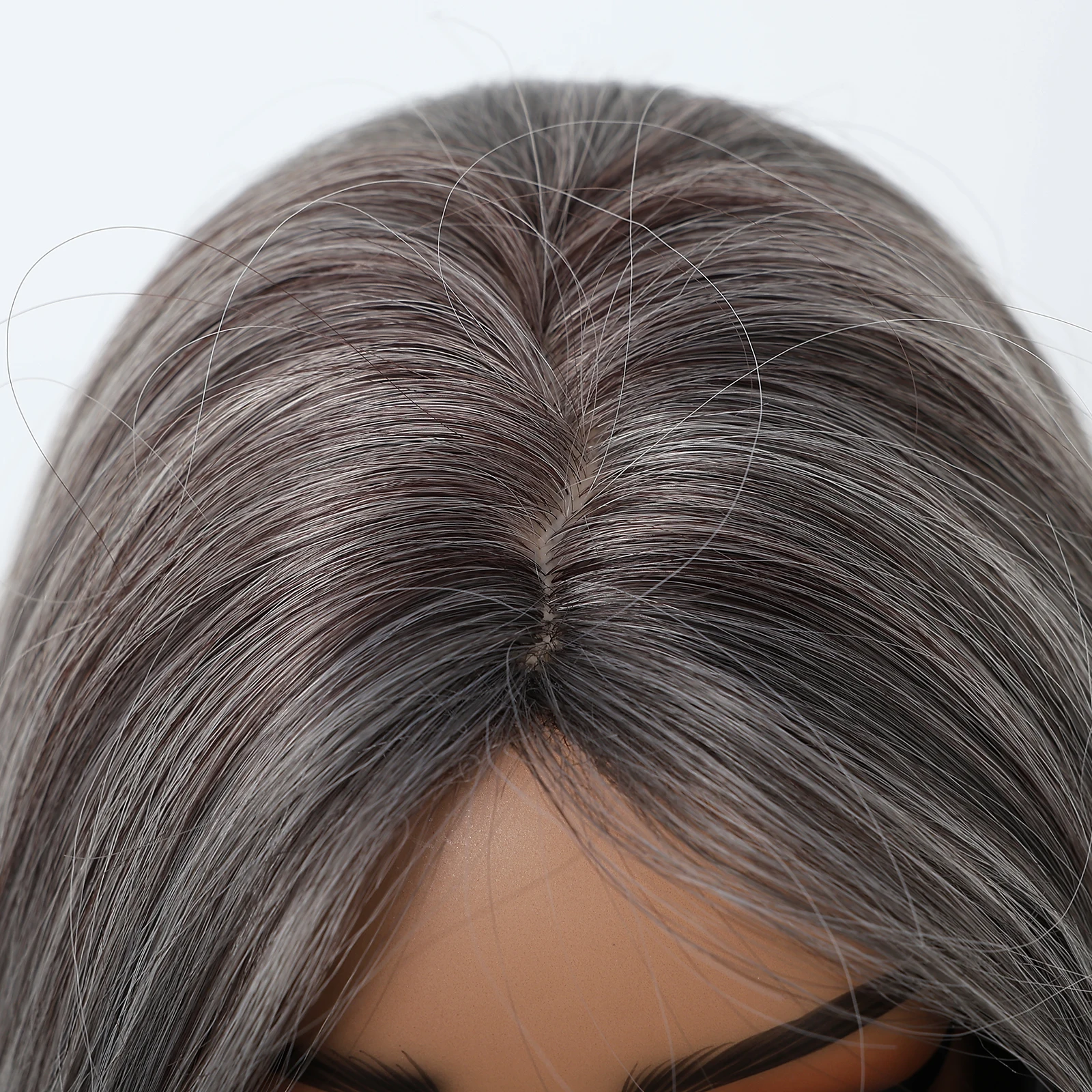 EASIHAIR Medium Length Gray White Highlight Synthetic Wigs for Women Short Straight Natural Hair Wigs With Bangs Cosplay Daily