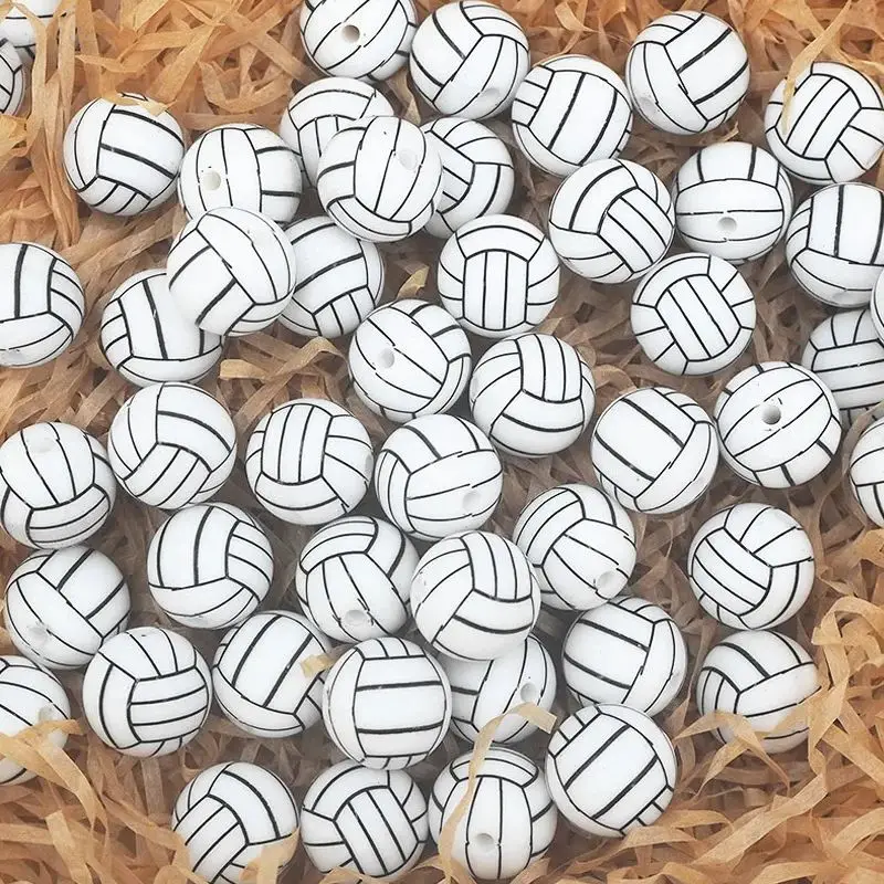 Chenkai 10PCS 15mm Volleyball Silicone Focal Beads For Beadable Pen Silicone Charms for Pen Making Silicone Character Beads