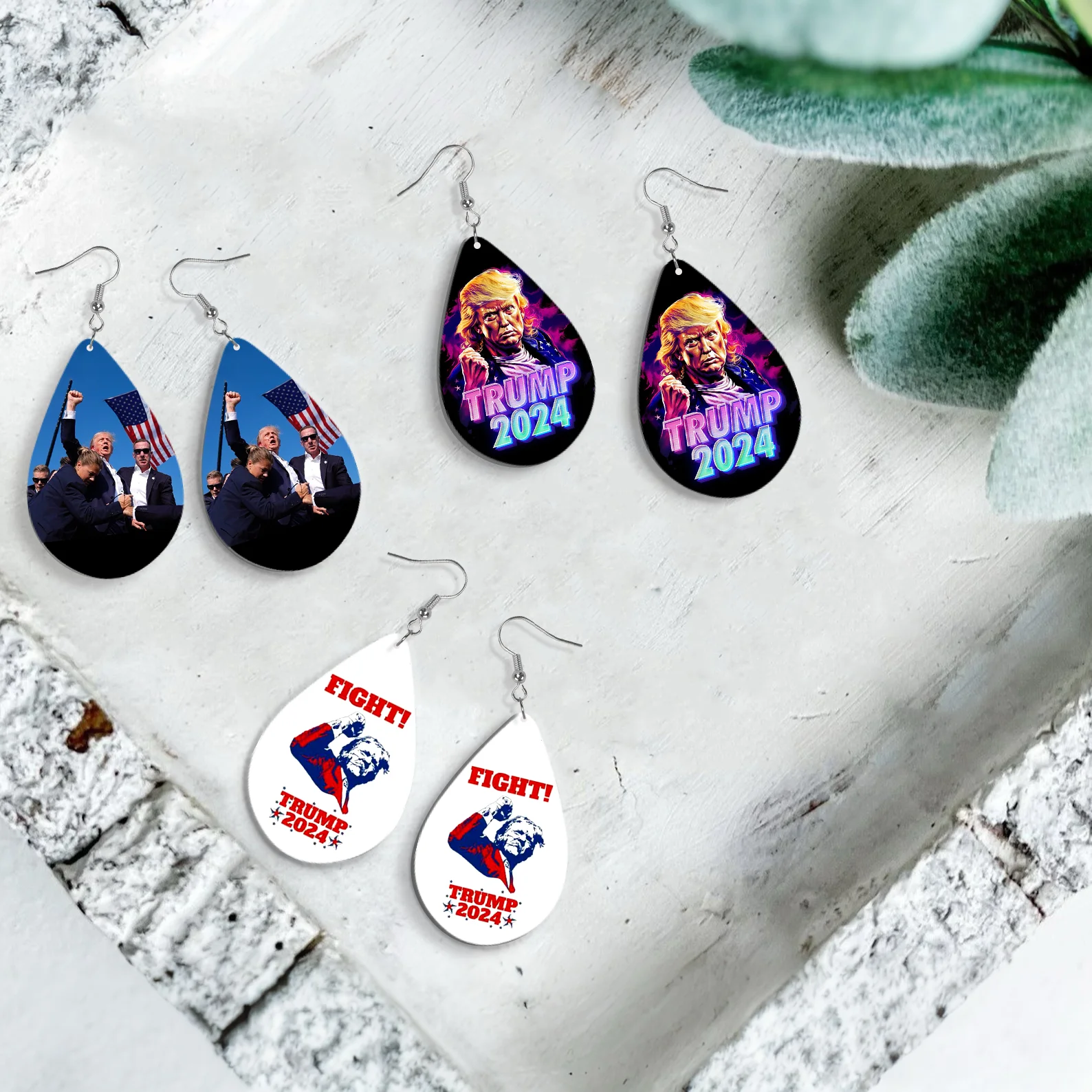 Donald Trump 2024 Wooden Teardrop Earrings The President Of United State Make America Great Again Both Sides Print For Women