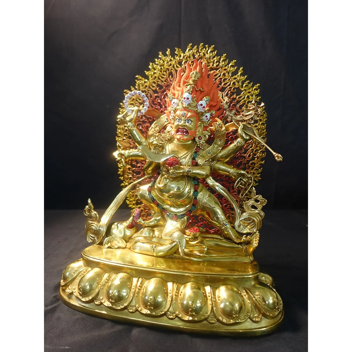 Tibetan pure copper six-armed big black sky Buddha statue Nepalese craftsmanship Tibetan tantra antique gilt offering bronze sta