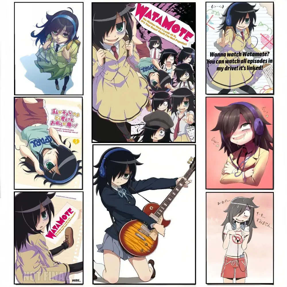 Anime W-Watamote Kuroki Tomoko Poster-Wandaufkleber, perfekt für Flure, Wohnzimmer und Heimdekoration.