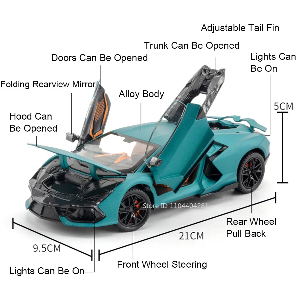 1:24 Lambo Revuelto Countach Giocattolo Modello Pressofuso Porte Auto Aperto Suono Luce Tirare Indietro Auto In Miniatura Collezione di Ornamenti di Moda