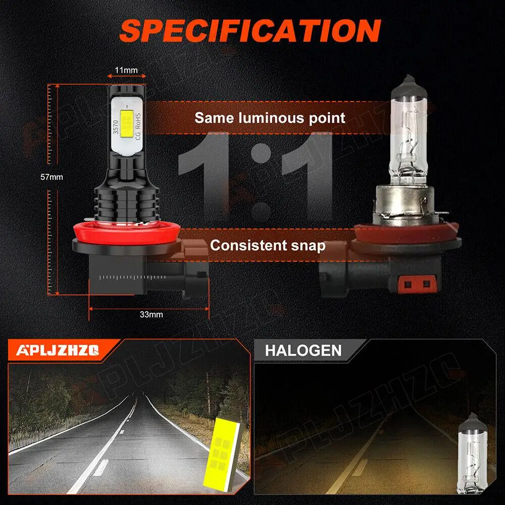 PCVBMLAUT Luzes de carro 1x6500K Xenon Branco H11 LED Nevoeiro/Condução Lâmpadas Lâmpadas Kit Combo de alta potência Acessórios para carro