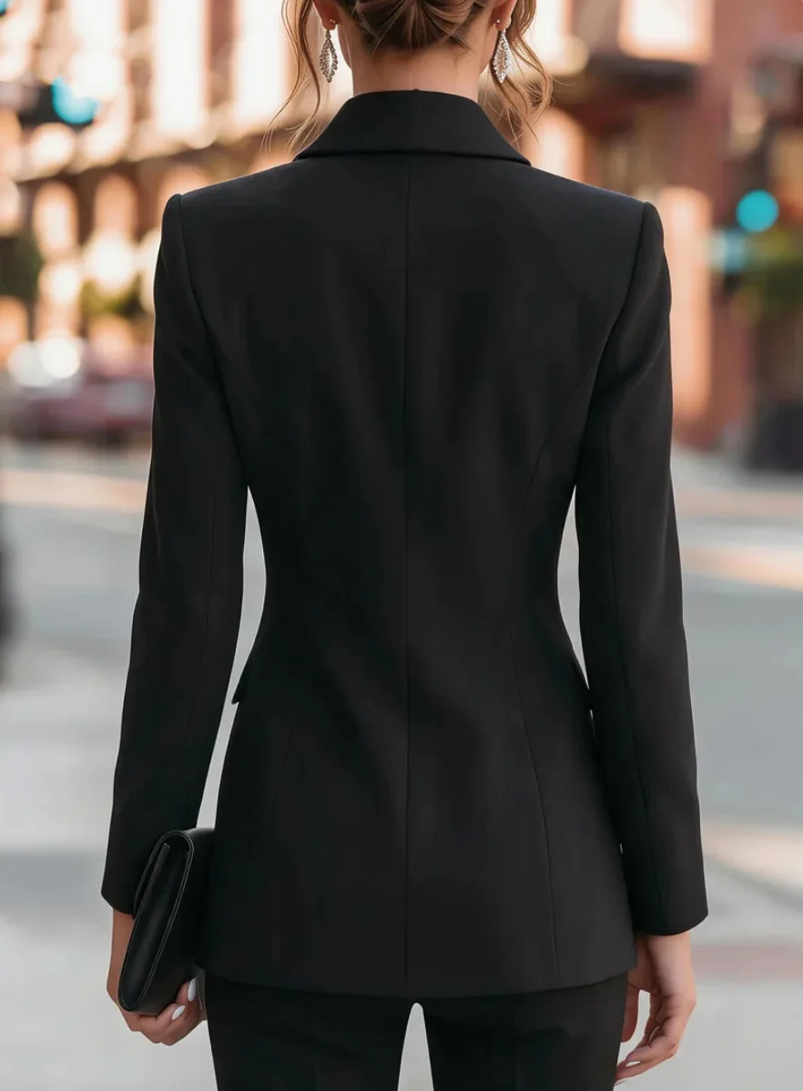 Tailored Mini Suit Autumn Winter Solid Color Fashion Elegant Commuting Style Deep V-neck Single Button Waist Cinching Coats