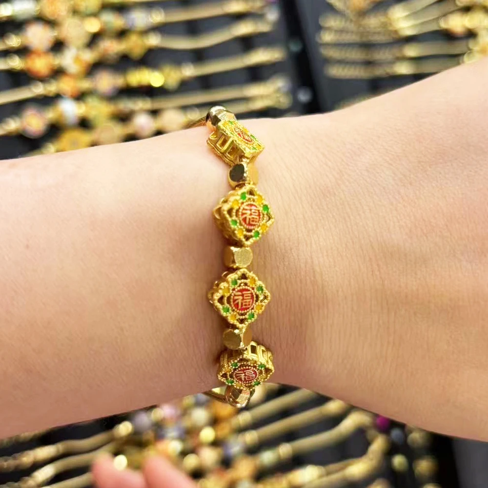 Vibrant golden flower bead gold butterfly bead bracelet, ethnic style accessory, auspicious symbol jewelry
