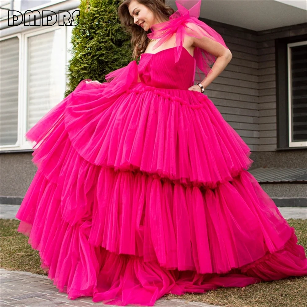 Fuchsia Tulle Dress For Photoshoot Tutu Dress Fluffy Gown Birthday Ruffle Gown Formal Dresses Evening Party Gown Custom Made