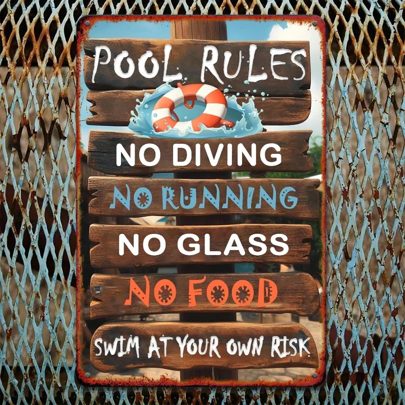 Vintage Metal Pool Rules Sign - 