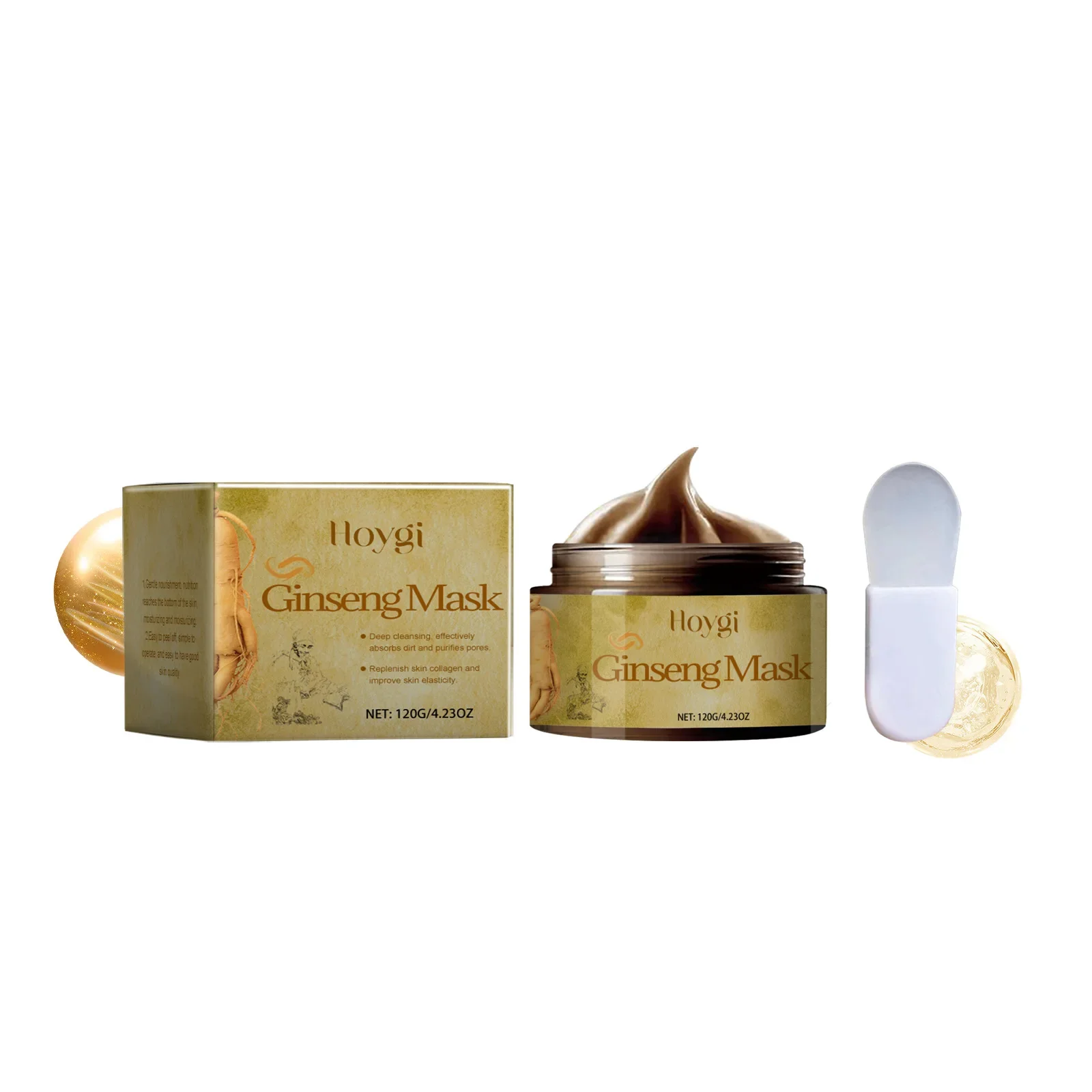 Mascarilla exfoliante de ginseng Hoygi, mascarilla hidratante para limpieza profunda y reafirmar los poros, desvanece las líneas finas y las arrugas