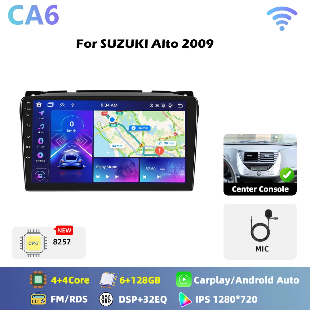 Podofo 8-core Qualcomm Snapdragon 460 Android autoradio voor SUZUKI Alto 2009 met Carplay, Android Auto, GPS, FM, WiFi, RDS, 2-din autoradio - afbeelding 1